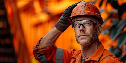 Close-up of a male industrial worker in safety gear. Ideal for safety training, industry blogs, or promotional materials