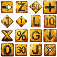 Obraz premium Yellow Road traffic sign Lettering Typeface. AI generated illustration