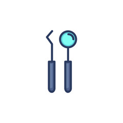 Dentist tools line icon. Couple of instrument, mirror, excavator isolated outline sign. Dental care, healthy teeth, examination concept. Vector illustration for web design and apps