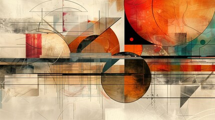 Abstract geometric artwork with warm colors and intricate patterns. Suitable for modern art collections, interior decor, and design projects