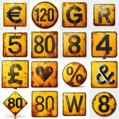 Yellow Road traffic sign Lettering Typeface. AI generated illustration