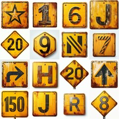 Obraz premium Yellow Road traffic sign Lettering Typeface. AI generated illustration