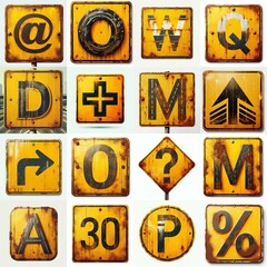 Yellow Road traffic sign Lettering Typeface. AI generated illustration