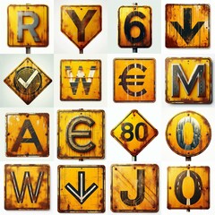 Obraz premium Yellow Road traffic sign Lettering Typeface. AI generated illustration