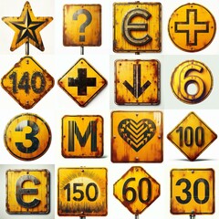 Obraz premium Yellow Road traffic sign Lettering Typeface. AI generated illustration