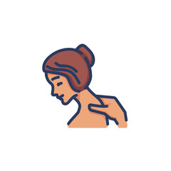 Massage line icon. Woman, neck, face, hand isolated outline sign. Wellness, body care, relaxation concept. Vector illustration, symbol element for web design and apps