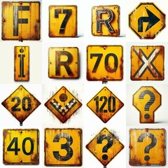 Obraz premium Yellow Road traffic sign Lettering Typeface. AI generated illustration