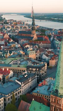 Aerial view of Riga downtown. Vertical video