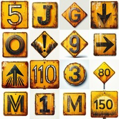 Obraz premium Yellow Road traffic sign Lettering Typeface. AI generated illustration