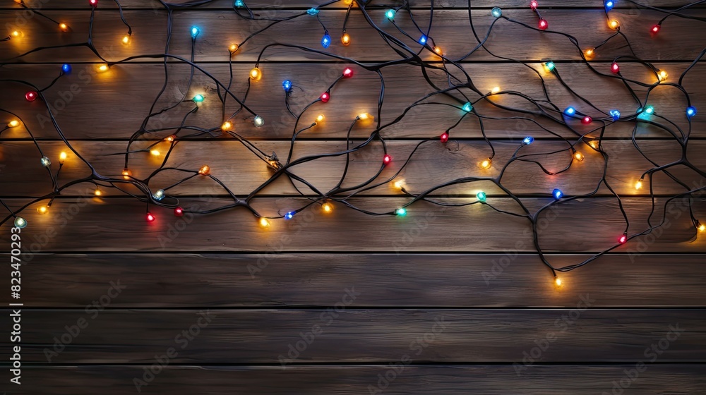 Wall mural festive christmas lights wooden background