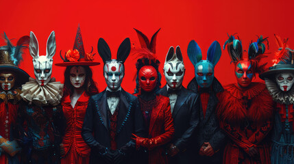 Costumed revelers attend extravagant parties, masquerading as their favorite characters from folklore, literature, and pop culture. generative ai