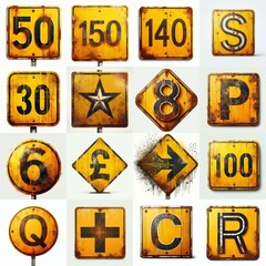 Yellow Road traffic sign Lettering Typeface. AI generated illustration