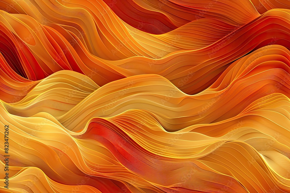 Poster the image is a colorful, abstract painting of a wave with orange and red tones. the brushstrokes are