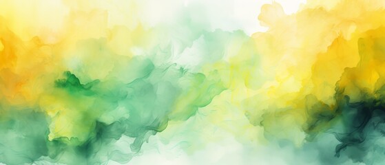 Yellow and green abstract watercolor background with copy space,