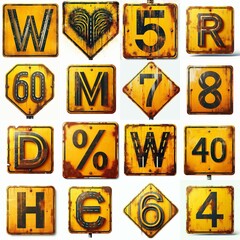 Obraz premium Yellow Road traffic sign Lettering Typeface. AI generated illustration