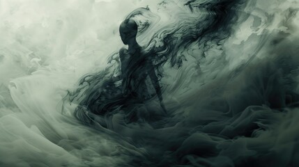 Concept of Depression and Isolation: Figure in a Swirling Mist