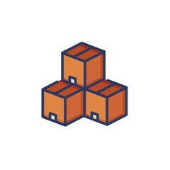 Tree cardboard boxes line icon. Cargo, parcel, export isolated outline sign. Delivery and shipping service concept. Vector illustration, symbol element for web design and apps