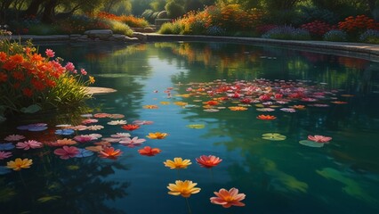 the flowers in the pond are very beautiful and peaceful