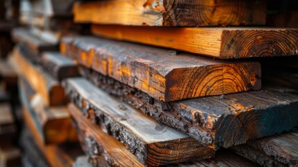 The pile of boards consists of construction lumber, wooden planks, wood timbers and building materials