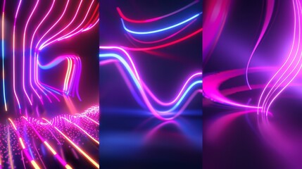 This is a set of 3d modern retro style neon glow abstract dynamic background graphics for cover, poster, and wallpaper design