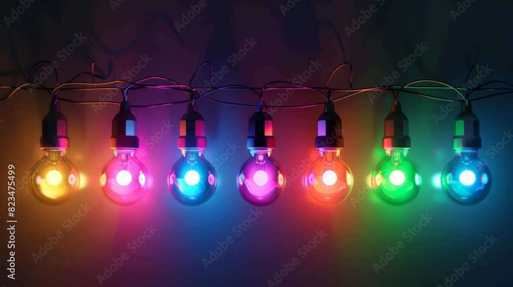 Wall mural an isolated eps10 modern template of colorful 3d realistic mini string christmas lights