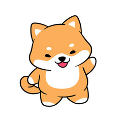Cute character of happy and attractive shiba inu dog in vector illustration style. perfect for Stickers, Prints for Clothing, Coloring Pages.rint