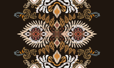 Hand draw Ikat floral paisley embroidery.Ikat ethnic oriental pattern traditional.Aztec style abstract vector illustration.brown background.great for textiles, banners, wallpapers, wrapping.