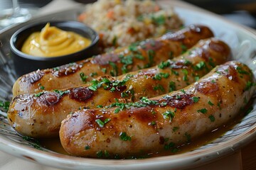 Weisswurst - White sausages with a side of pretzels and sweet mustard.