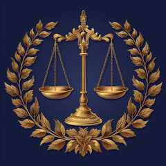 Golden Scales of Justice with Laurel Wreath