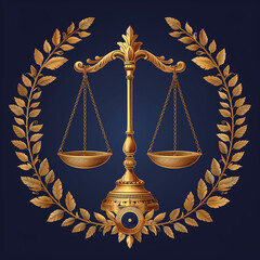 Golden Scales of Justice with Laurel Wreath