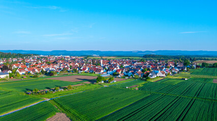 village wolfschlugen with view to the swabian alb