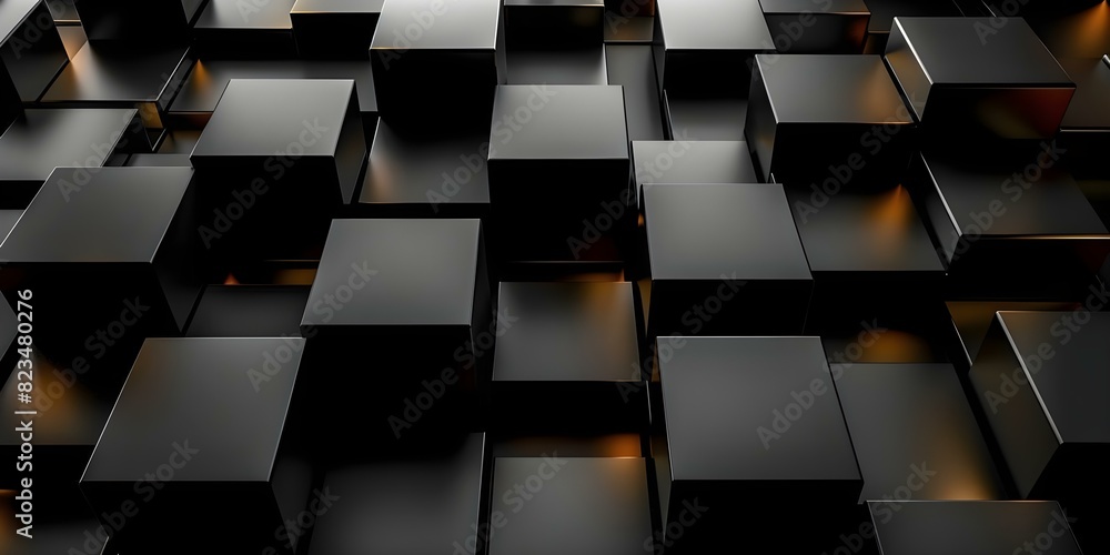 Poster abstract black wall squares in various sizes and shapes create monolithic patterns. concept wall art
