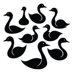 Set of grebe birds animal Silhouette Vector on a white background