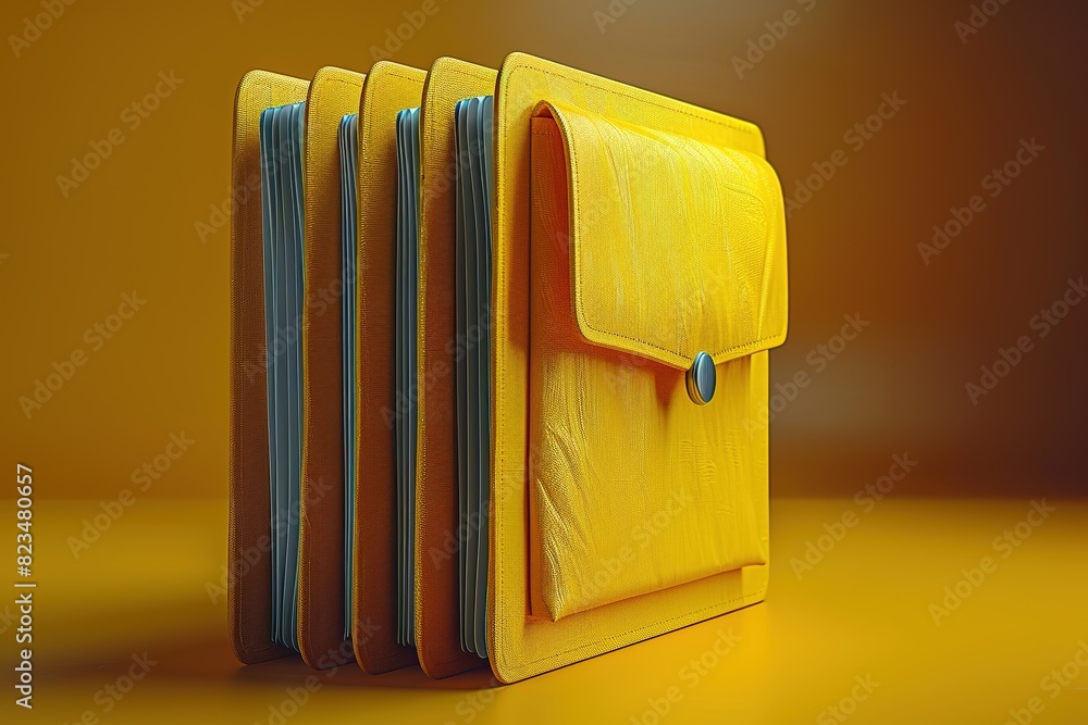 Poster yellow folder document and paper file. work management project online data 3d render