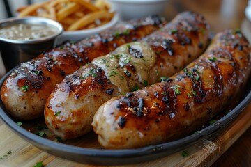 Weisswurst - White sausages with a side of pretzels and sweet mustard.