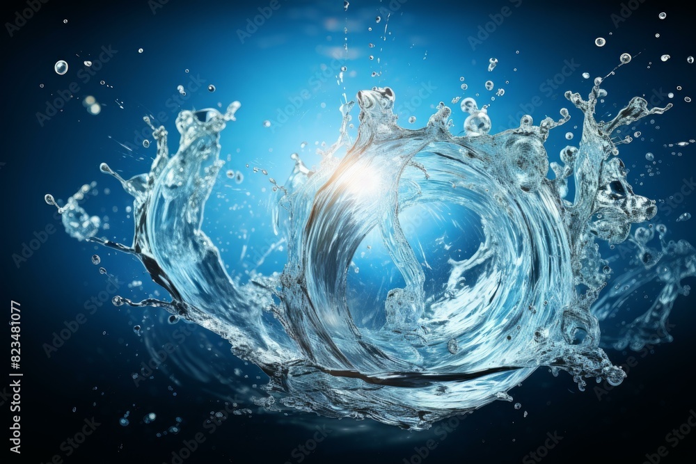 Poster capturing the dynamic motion of a refreshing and energizing water splash wave in high-speed photogra