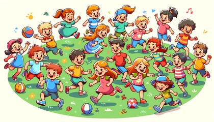 a group of children playing together happil