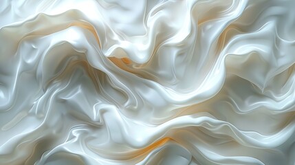 Luxurious digital illustration of white fabric with golden accents, flowing in a graceful wave pattern