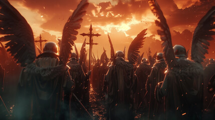 heavenly angelic army prepare for an apocalyptic war