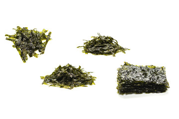 Tasty nori seaweed isolated on white background.