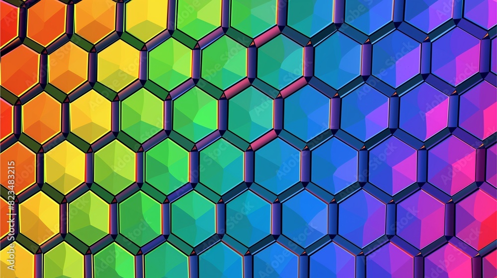 Poster rainbow colored hexagon mesh pattern, background for rainbow flag design