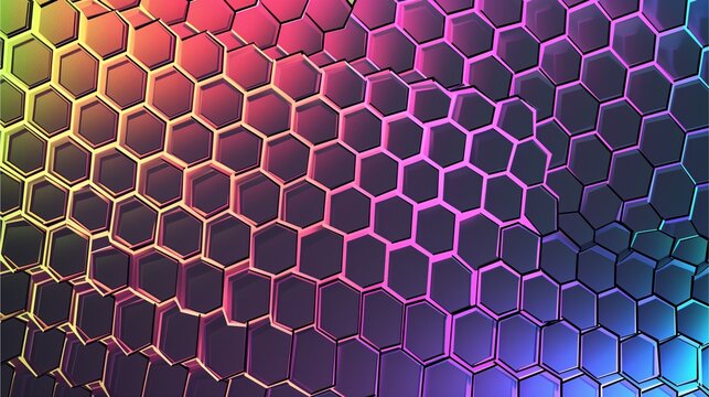 rainbow pattern on hexagon mesh background