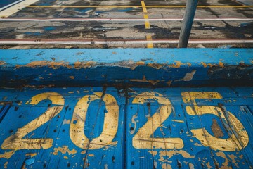 Starting line symbol  athletics track featuring  2025  marking, signifying new year commencement