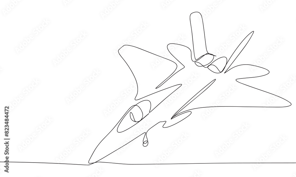 Poster army plane one line continuous. line art army airplain. hand drawn vector art.