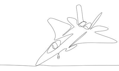 Army plane one line continuous. Line art army airplain. Hand drawn vector art.