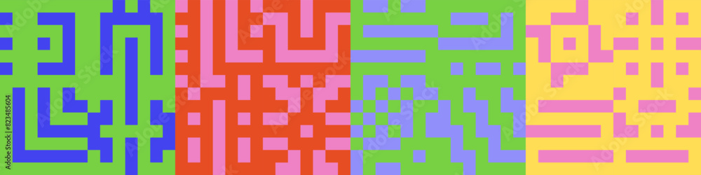 Poster abstract geometric background set. colorful pattern with random pixels