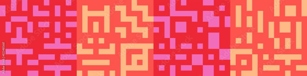 Poster abstract geometric background set. colorful pattern with random pixels