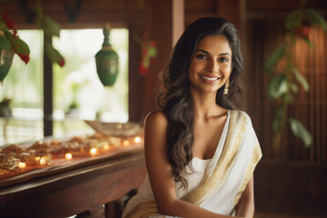 A beautiful woman sitting and relaxing in an ayurvedic spa