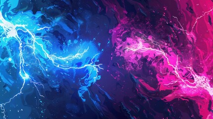 Electric Lightning blue and pink. Concept For Battle, Confrontation Or Fight between two lightning. Abstract Vector Illustration. --ar 16:9 Job ID: 72aaee4a-90ce-445d-9098-cc5bc3419d49