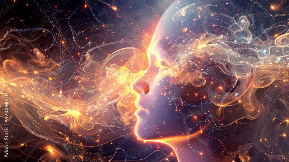 Poster profile view of a human head with a side face turned towards the viewer